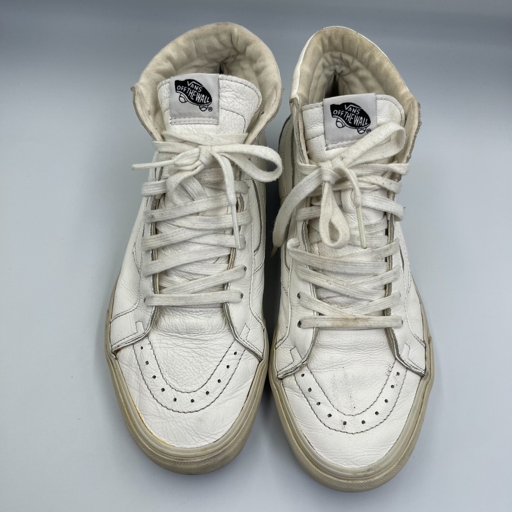 Vans World Sk8-Hi Sneakers M10.5/W12 White Leather High Top Skateboard Shoes